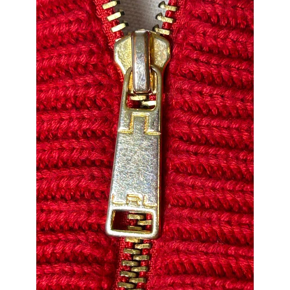 Lauren Ralph Lauren women's red cotton cable knit 1/2 gold zip vintage sweater M - Picture 3 of 9